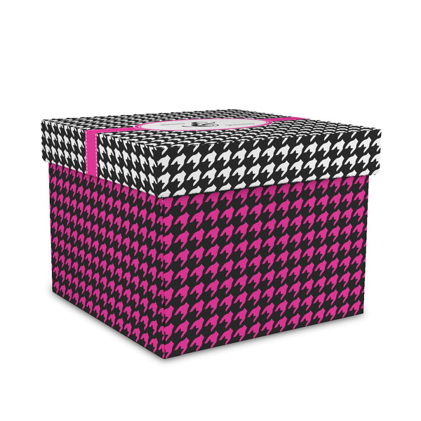 Custom Houndstooth w/Pink Accent Gift Box with Lid - Canvas Wrapped - Medium (Personalized)