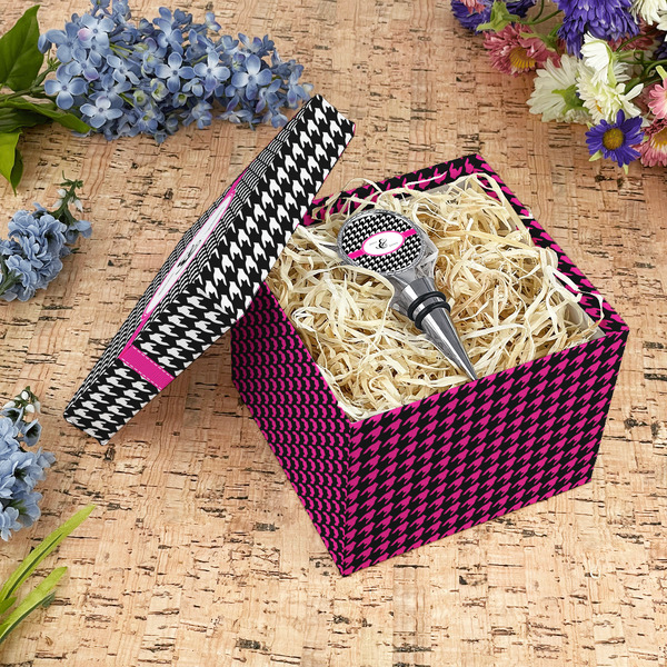 Houndstooth w/Pink Accent Gift Boxes with Lid - Canvas Wrapped - Medium - In Context