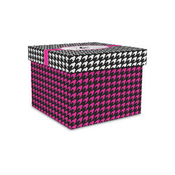 Houndstooth w/Pink Accent Gift Box with Lid - Canvas Wrapped - Small (Personalized)
