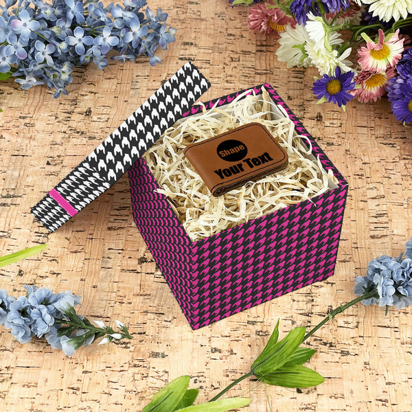 Houndstooth w/Pink Accent Gift Boxes with Lid - Canvas Wrapped - Small - In Context
