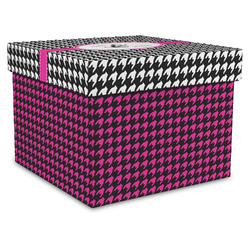 Houndstooth w/Pink Accent Gift Box with Lid - Canvas Wrapped - X-Large (Personalized)