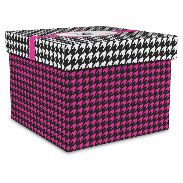 Custom Houndstooth w/Pink Accent Gift Box with Lid - Canvas Wrapped - X-Large (Personalized)
