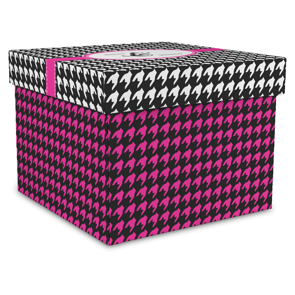Custom Houndstooth w/Pink Accent Gift Box with Lid - Canvas Wrapped - XX-Large (Personalized)