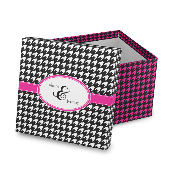 Custom Houndstooth w/Pink Accent Gift Box with Lid - Canvas Wrapped (Personalized)