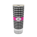 Houndstooth w/Pink Accent 2 oz Shot Glass -  Glass with Gold Rim - Set of 4 (Personalized)