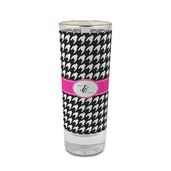 Houndstooth w/Pink Accent 2 oz Shot Glass -  Glass with Gold Rim - Set of 4 (Personalized)