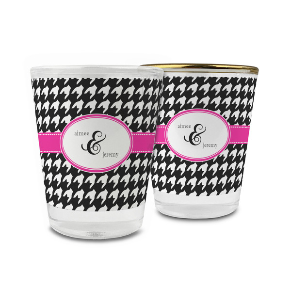 Custom Houndstooth w/Pink Accent Glass Shot Glass - 1.5 oz (Personalized)
