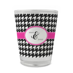 Houndstooth w/Pink Accent Glass Shot Glass - 1.5 oz - Set of 4 (Personalized)
