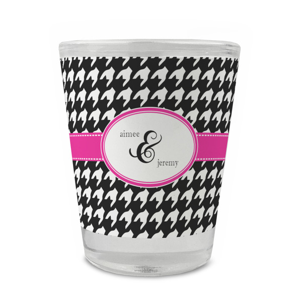 Custom Houndstooth w/Pink Accent Glass Shot Glass - 1.5 oz - Set of 4 (Personalized)
