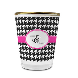 Houndstooth w/Pink Accent Glass Shot Glass - 1.5 oz - with Gold Rim - Single (Personalized)