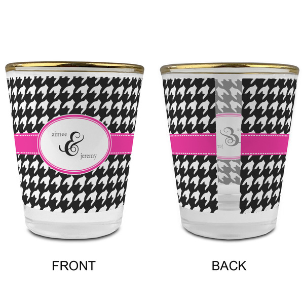 Houndstooth w/Pink Accent Glass Shot Glass - with gold rim - APPROVAL
