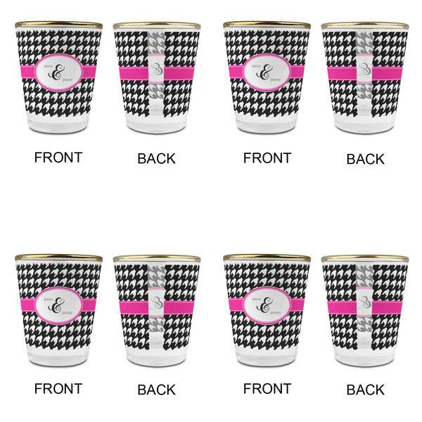Houndstooth w/Pink Accent Glass Shot Glass - with gold rim - Set of 4 - APPROVAL