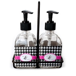 Houndstooth w/Pink Accent Glass Soap & Lotion Bottle Set (Personalized)