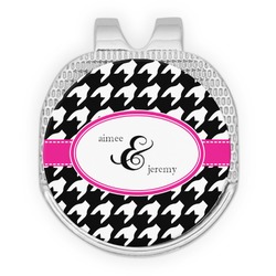 Houndstooth w/Pink Accent Golf Ball Marker - Hat Clip - Silver