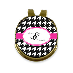 Houndstooth w/Pink Accent Golf Ball Marker - Hat Clip - Gold