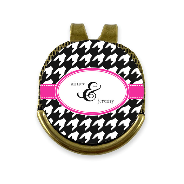 Custom Houndstooth w/Pink Accent Golf Ball Marker - Hat Clip - Gold