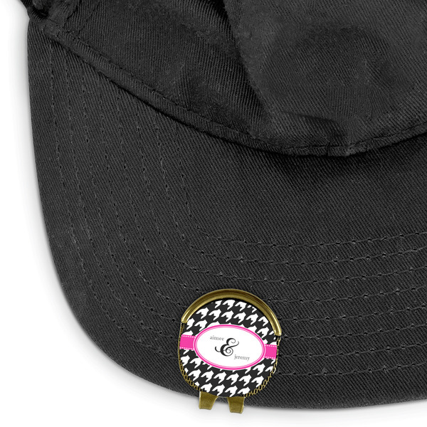 Houndstooth w/Pink Accent Golf Ball Marker Hat Clip - Main - GOLD