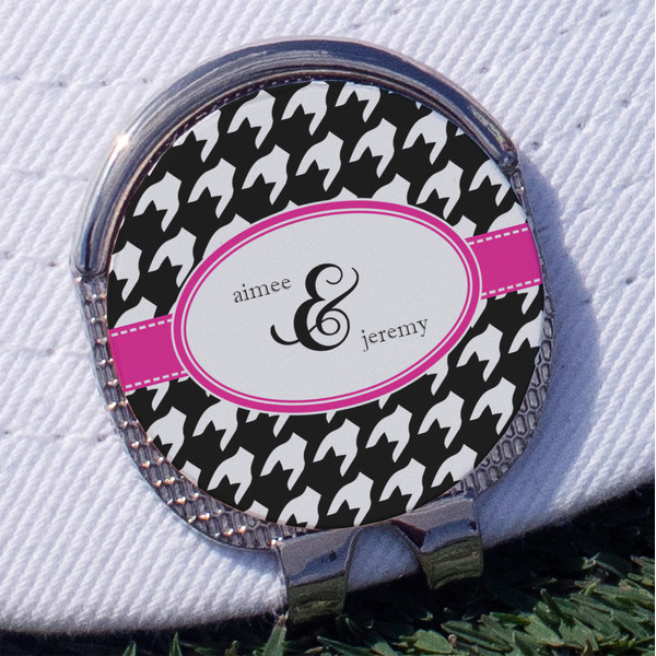 Custom Houndstooth w/Pink Accent Golf Ball Marker - Hat Clip