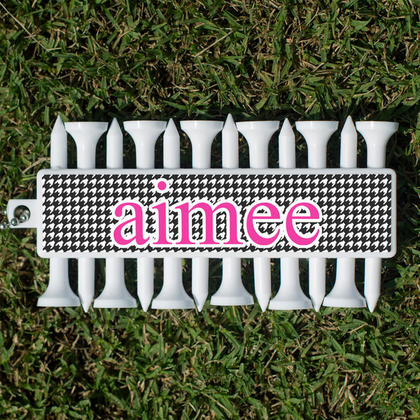 Custom Houndstooth w/Pink Accent Golf Tees & Ball Markers Set (Personalized)