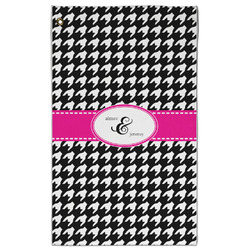 Houndstooth w/Pink Accent Golf Towel - Poly-Cotton Blend - Large w/ Couple's Names
