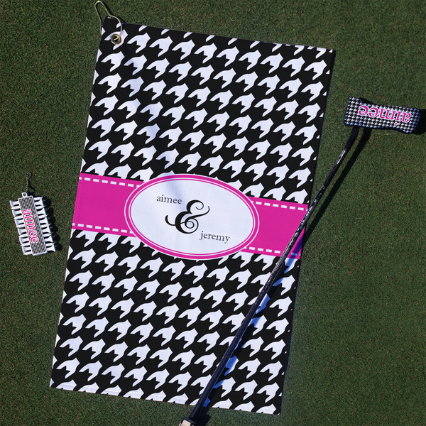 Custom Houndstooth w/Pink Accent Golf Towel Gift Set (Personalized)