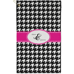 Houndstooth w/Pink Accent Golf Towel - Poly-Cotton Blend - Small w/ Couple's Names