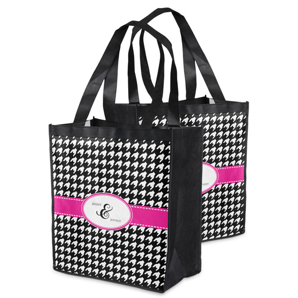 Houndstooth w/Pink Accent Grocery Bag - MAIN
