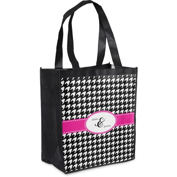 Custom Houndstooth w/Pink Accent Grocery Bag (Personalized)