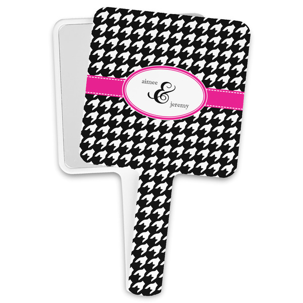 Custom Houndstooth w/Pink Accent Hand Mirror (Personalized)