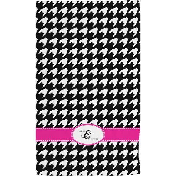 Houndstooth w/Pink Accent Personalized All Over Print Hand Towel