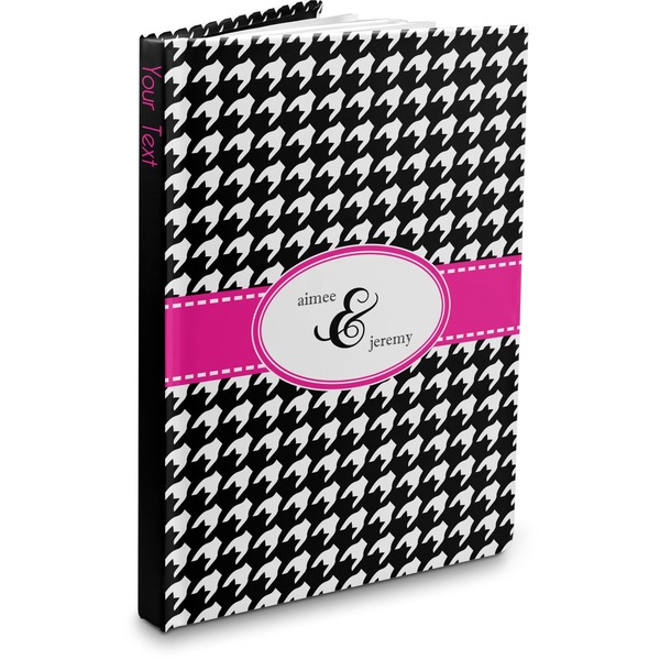 Custom Houndstooth w/Pink Accent Hardbound Journal - 7.25" x 10" (Personalized)