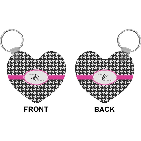Houndstooth w/Pink Accent Heart Keychain (Front + Back)