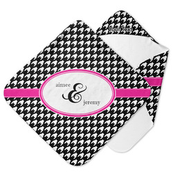 Houndstooth w/Pink Accent Hooded Baby Towel (Personalized)