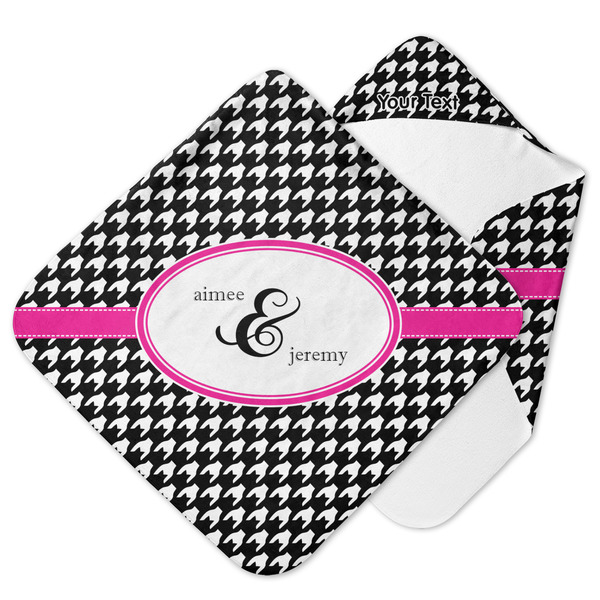 Custom Houndstooth w/Pink Accent Hooded Baby Towel (Personalized)