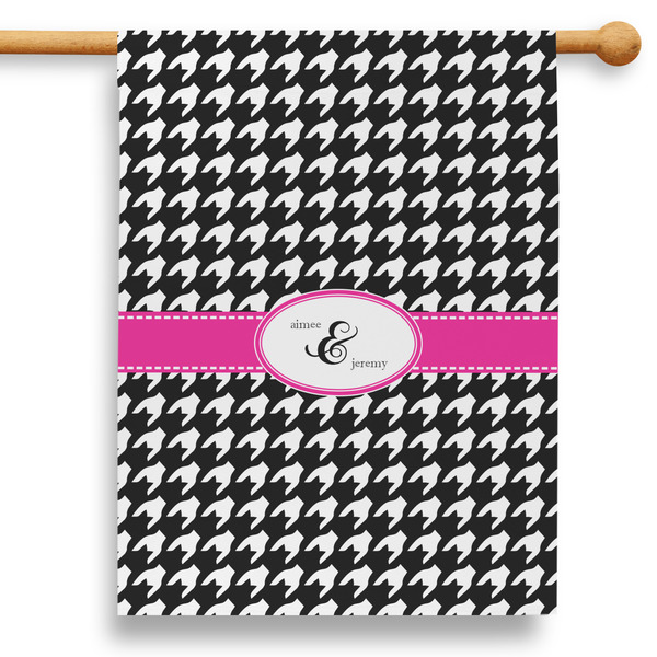 Custom Houndstooth w/Pink Accent 28" House Flag (Personalized)