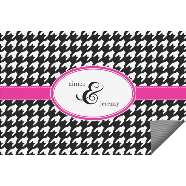 Custom Houndstooth w/Pink Accent Indoor / Outdoor Rug (Personalized)