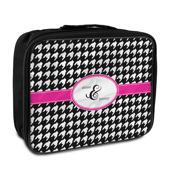 Custom Houndstooth w/Pink Accent Insulated Lunch Bag (Personalized)