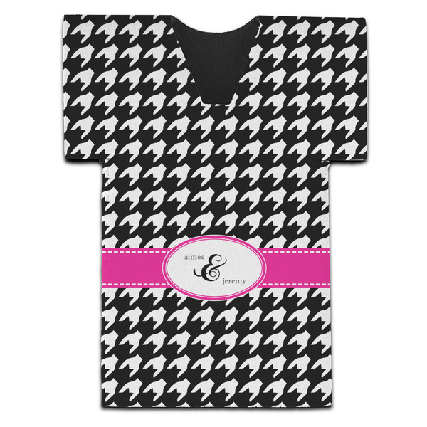 Custom Houndstooth w/Pink Accent Jersey Bottle Cooler (Personalized)