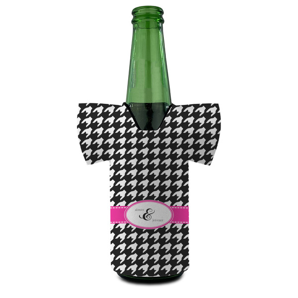 Houndstooth w/Pink Accent Jersey Bottle Cooler - FRONT (on bottle)