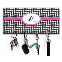 Houndstooth w/Pink Accent Key Hanger w/ 4 Hooks w/ Couple's Names