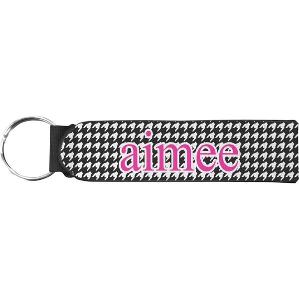 Custom Houndstooth w/Pink Accent Neoprene Keychain Fob (Personalized)