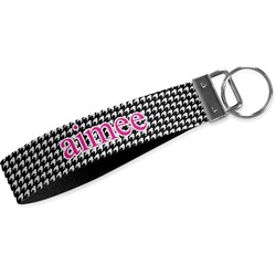 Houndstooth w/Pink Accent Webbing Keychain Fob - Large (Personalized)