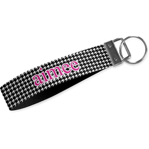 Custom Houndstooth w/Pink Accent Webbing Keychain Fob - Small (Personalized)