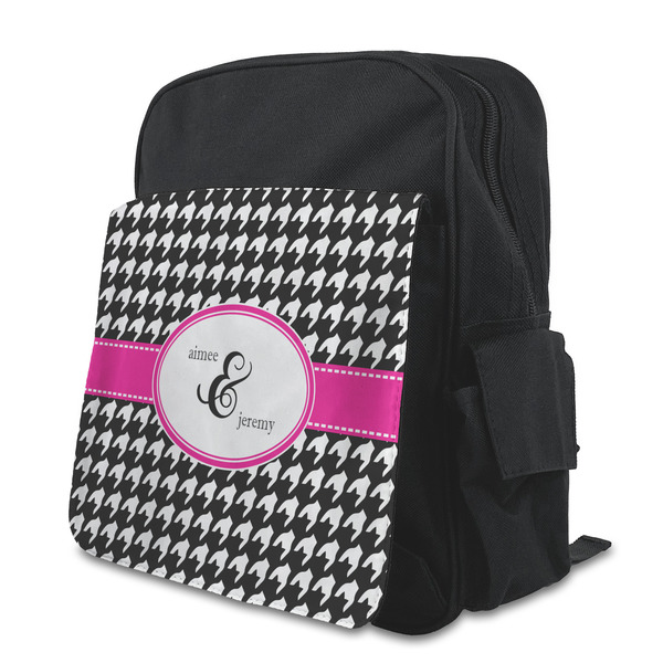 Custom Houndstooth w/Pink Accent Preschool Backpack (Personalized)