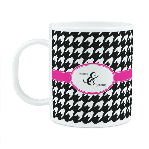 Custom Houndstooth w/Pink Accent Plastic Kids Mug (Personalized)