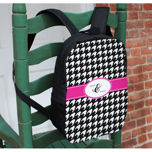 Houndstooth w/Pink Accent Kids Backpack - In Context