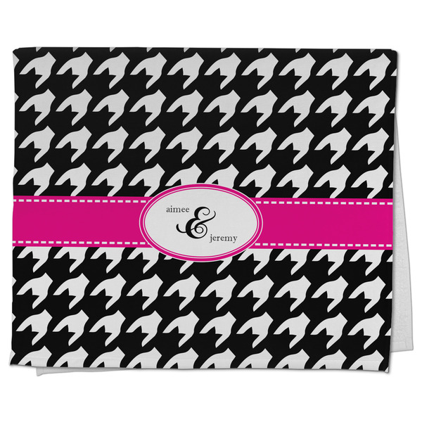 Custom Houndstooth w/Pink Accent Kitchen Towel - Poly Cotton w/ Couple's Names