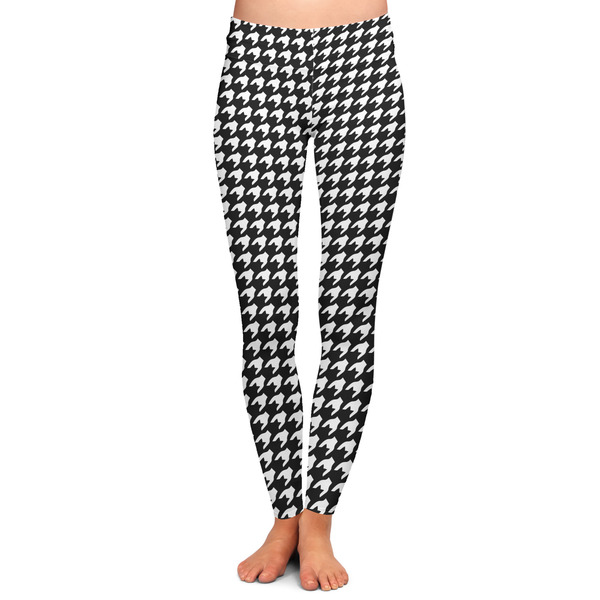 Custom Houndstooth w/Pink Accent Ladies Leggings - Small