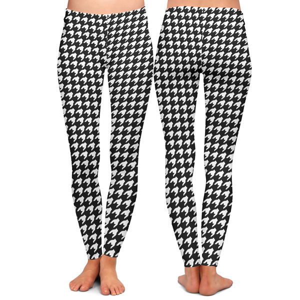 Houndstooth w/Pink Accent Ladies Leggings - Front and Back
