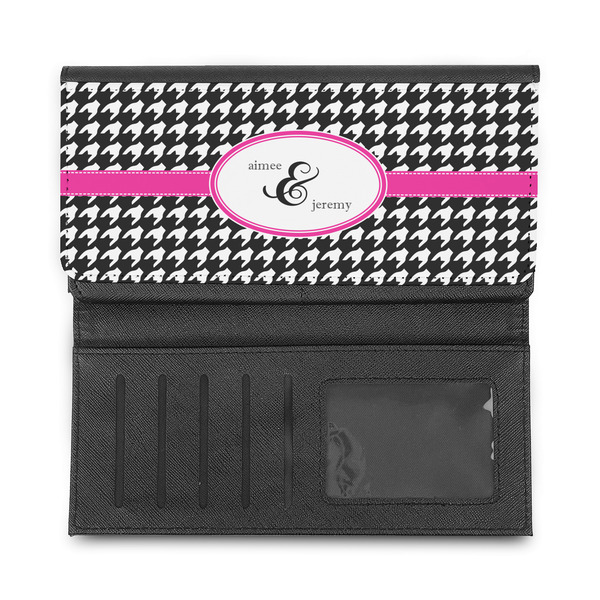 Houndstooth w/Pink Accent Ladies Wallet - Half Way Open